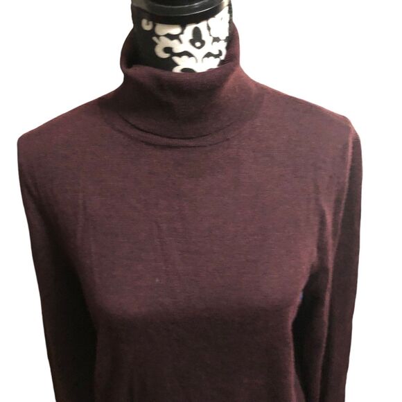 Express Merino Wool Blend Turtleneck Ribbed Knit Sweater, Deep Burgundy SZ M - Picture 2 of 8